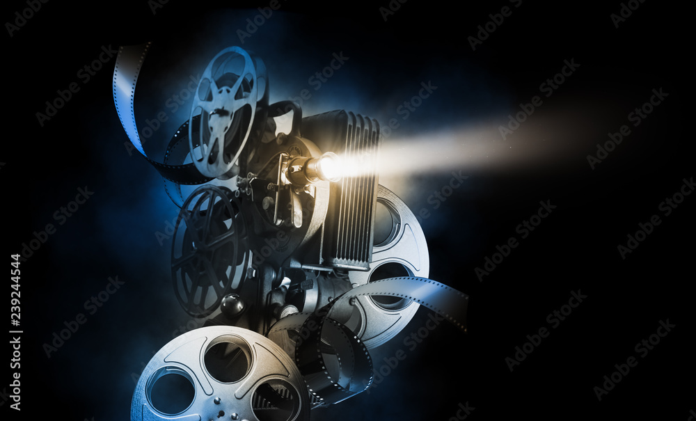movie concept background with projector - obrazy, fototapety, plakaty 