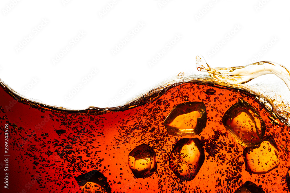 cola soda with sparkling bubbles isolated on white - obrazy, fototapety, plakaty 