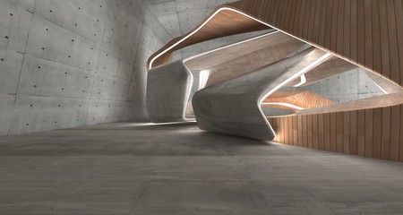 empty dark abstract concrete and wood smooth interior. architectural background. 3d illustration and