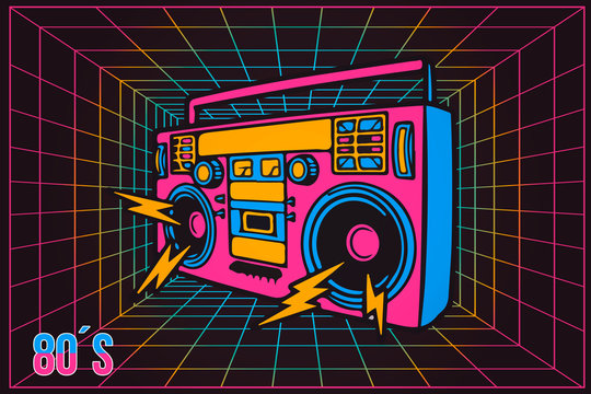 Wall Mural -  - Retro Pop Party Eighties 80's Party Recorder, neon cartoon style
