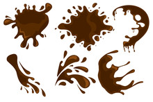Coffee And Chocolate Drips And Splashes On White Background. Vector Eps10 Illustration