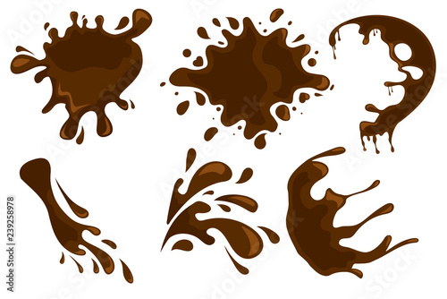 Fotografía Coffee and chocolate drips and splashes on white background