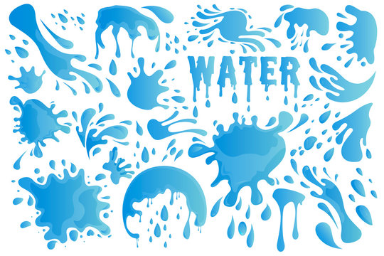 Wall Mural -  - Blue Water Drop or Splash Set Decor Element Include of Droplet, Splashing, Raindrop and Tear. Vector illustration EPS10