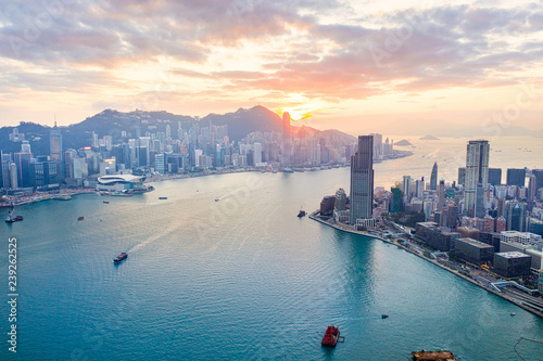 Sunset of Victoria Harbour, Hong Kong Canvas Print