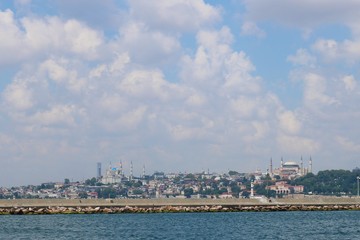 Istanbul sunset panorama. Panoramic view of Istanbul where the two continents meets.