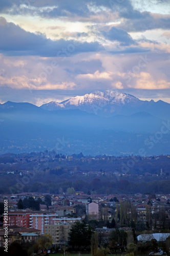 Fotografia, Obraz Angera Town and Generoso Mount on Italian Alps