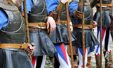 Medieval Soldiers With The Weapon And Armor During A Historical