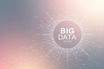 Poster - Big data visualization. Graphic abstract background Artificial Intelligence. Social network connection concept. Perspective backdrop of depth. Virtual minimal array with compound. Vector illustration.