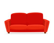 Comfortable sofa on white background. Isolated red couch lounge in interior. Flat cartoon style vector illustration.