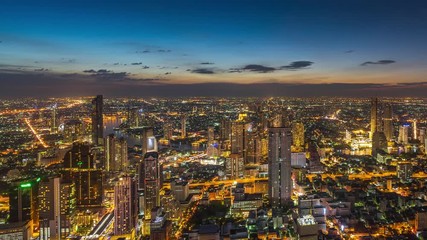 Fototapete - Time lapse of Bangkok cityscape at night.