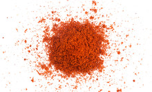 Pile Of Red Paprika Powder Isolated On White Background. Top View