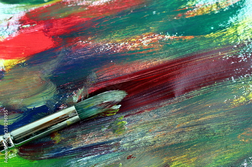 Fotografie, Obraz Used brush for drawing lies on the painted texture