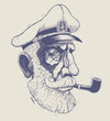 captain, sea-dog. engraving style. vector illustration