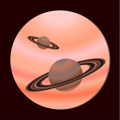 Wall Mural - saturn planets, view from the porthole. fantastic space design. vector illustration in flat style.