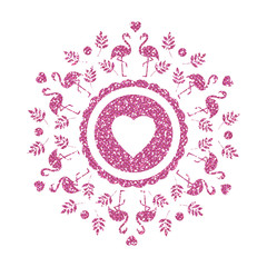 Wall Mural - Pink Flamingo. Glitter Ornament. Vector