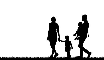 Wall Mural - silhouette happy family on white background