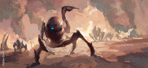 Fotografía Terrorist scenes of alien invasion of the earth, digital painting