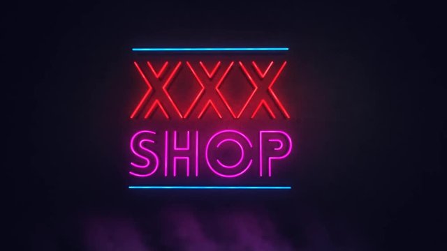 Wall Mural -  - Sex Shop xxx neon sign lights logo text glowing multicolor in Night Club Bar Blinking Neon Sign Style. Motion Animation. Video available in HD render footage