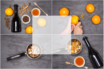 Wall Mural - Recipe step by step hot red mulled wine on grey stone