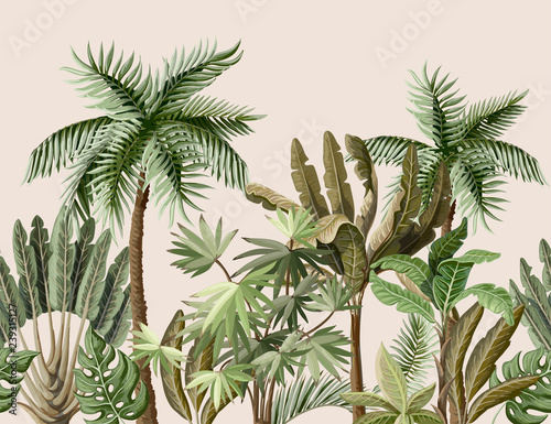 Dekoracja na wymiar  bezszwowa-granica-z-tropikalnym-drzewem-takim-jak-palma-banan-wektor