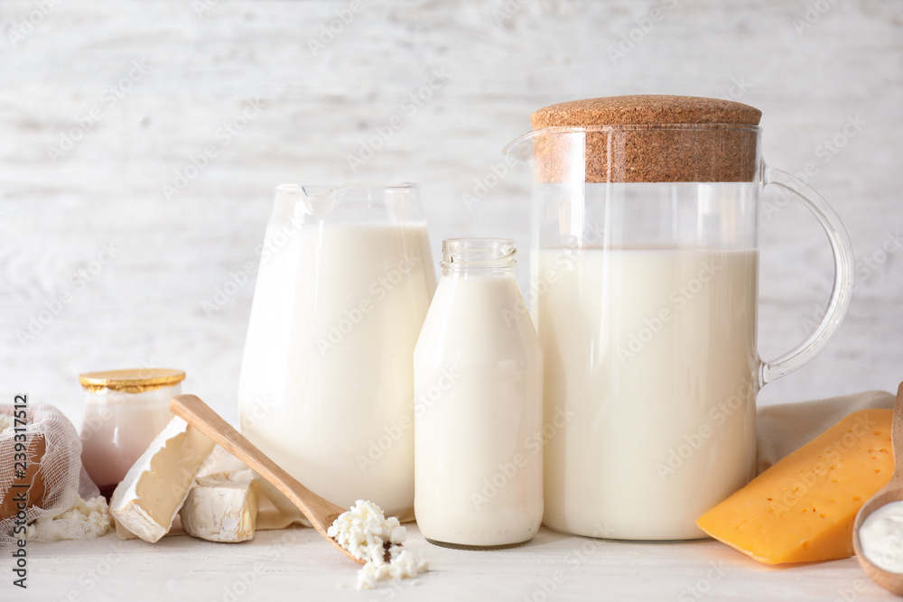 Different milk products on light table