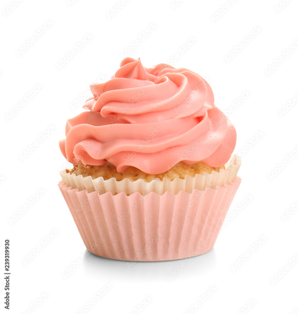 Tasty cupcake on white background