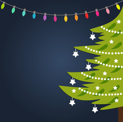 Wall Mural - decorated christmas tree and lights background.