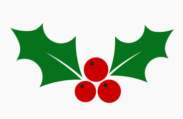 Wall Mural - christmas holly berries flat icon.