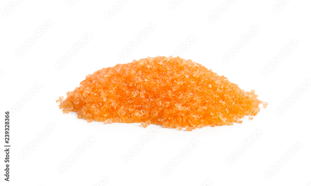 Heap of color sugar on white background