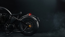 Rear Black Motorcycle Detail On Dark Background With Smoke (3D Illustration)