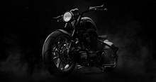 Black Motorcycle On A Dark Background With Smoke (3D Illustration)