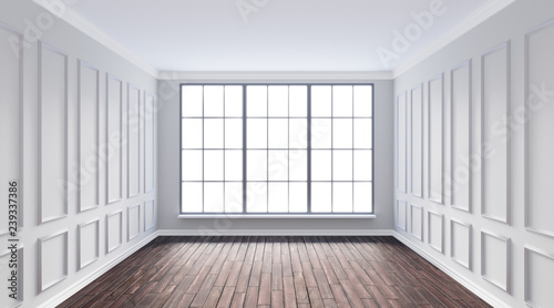 3d Rendering Illustration Of Big White Room Interior With
