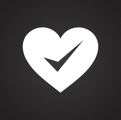 Poster - Heart with check sign icon on black background for graphic and web design, Modern simple vector sign. Internet concept. Trendy symbol for website design web button or mobile app