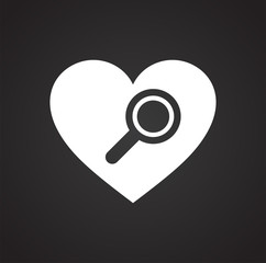 Poster - Heart love search icon on black background for graphic and web design, Modern simple vector sign. Internet concept. Trendy symbol for website design web button or mobile app