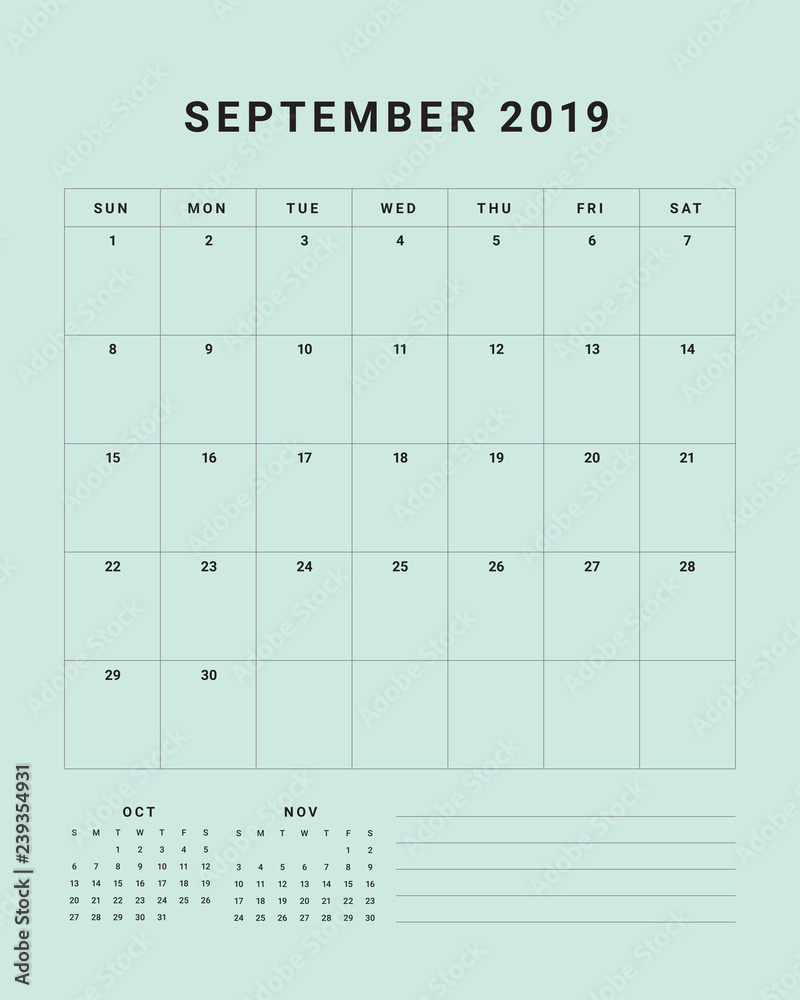 September 2019 desk calendar vector illustration - obrazy, fototapety, plakaty 
