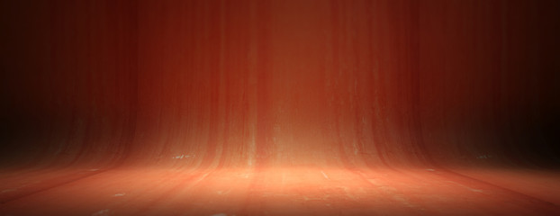 Red orange painted curved wall and floor for presentation, banner