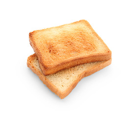 Tasty toasted bread on white background