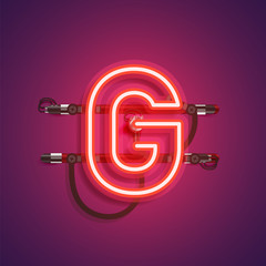 Realistic neon character with wires and console, vector illustration