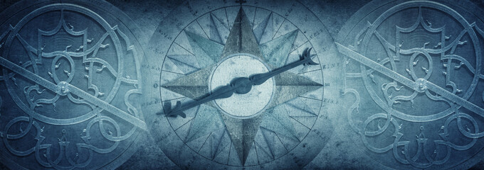 Wall Mural - old compass and astrolabe - ancient astronomical device on vintage background. abstract old conceptu