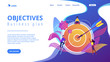 © Visual Generation - Businessmen working and woman at big target with arrow. Goals and objectives, business grow and plan, goal setting concept on white background. Website vibrant violet landing web page template.
