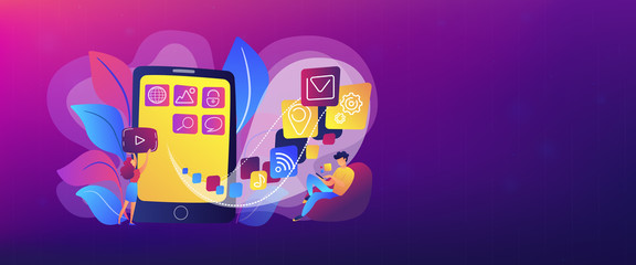 Poster - it professionals are creating mobile applications on the smartphone screen. mobile app development, 