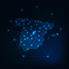 Wall Mural - spain map outline with stars and lines abstract framework.