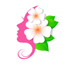 Wall Mural - the profile of woman with flowers