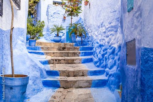 Narrow street of Chefchaouen blue city in Morocco