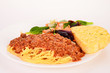 Spaghetti and Meat Sauce with Garlic Bread and Salad