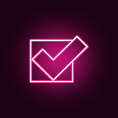 Poster - sign checked icon. Elements of web in neon style icons. Simple icon for websites, web design, mobile app, info graphics