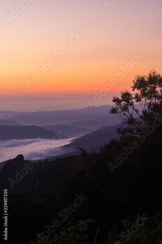  sunset overlooking mountains with Mist © meen_na