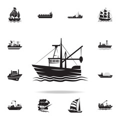 Poster - fishing barge icon. Detailed set of ship icons. Premium graphic design. One of the collection icons for websites, web design, mobile app
