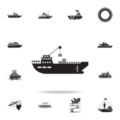 Poster - cargo ship during loading icon. Detailed set of ship icons. Premium graphic design. One of the collection icons for websites, web design, mobile app