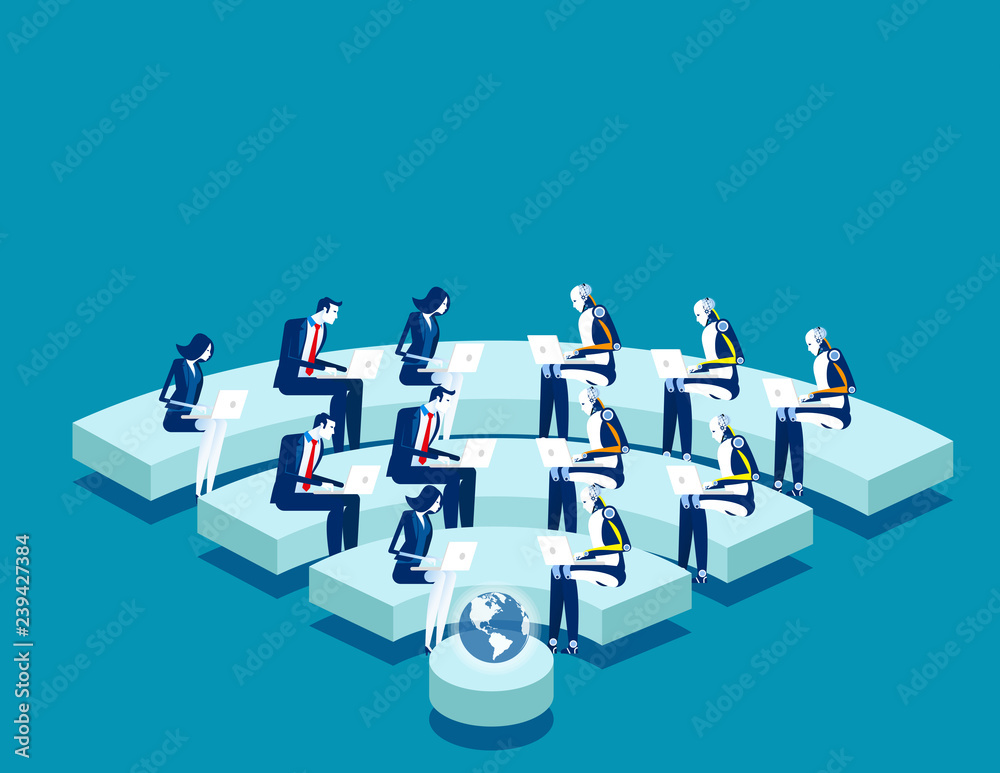 Internet security team. Concept business vector illustration, Technology, Teamwork, Programmer.